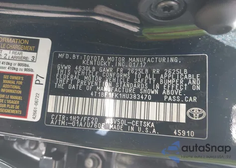2017 Toyota Camry Se z USA, uszkodzony, nr VIN 4T1BF1FK1HU383470